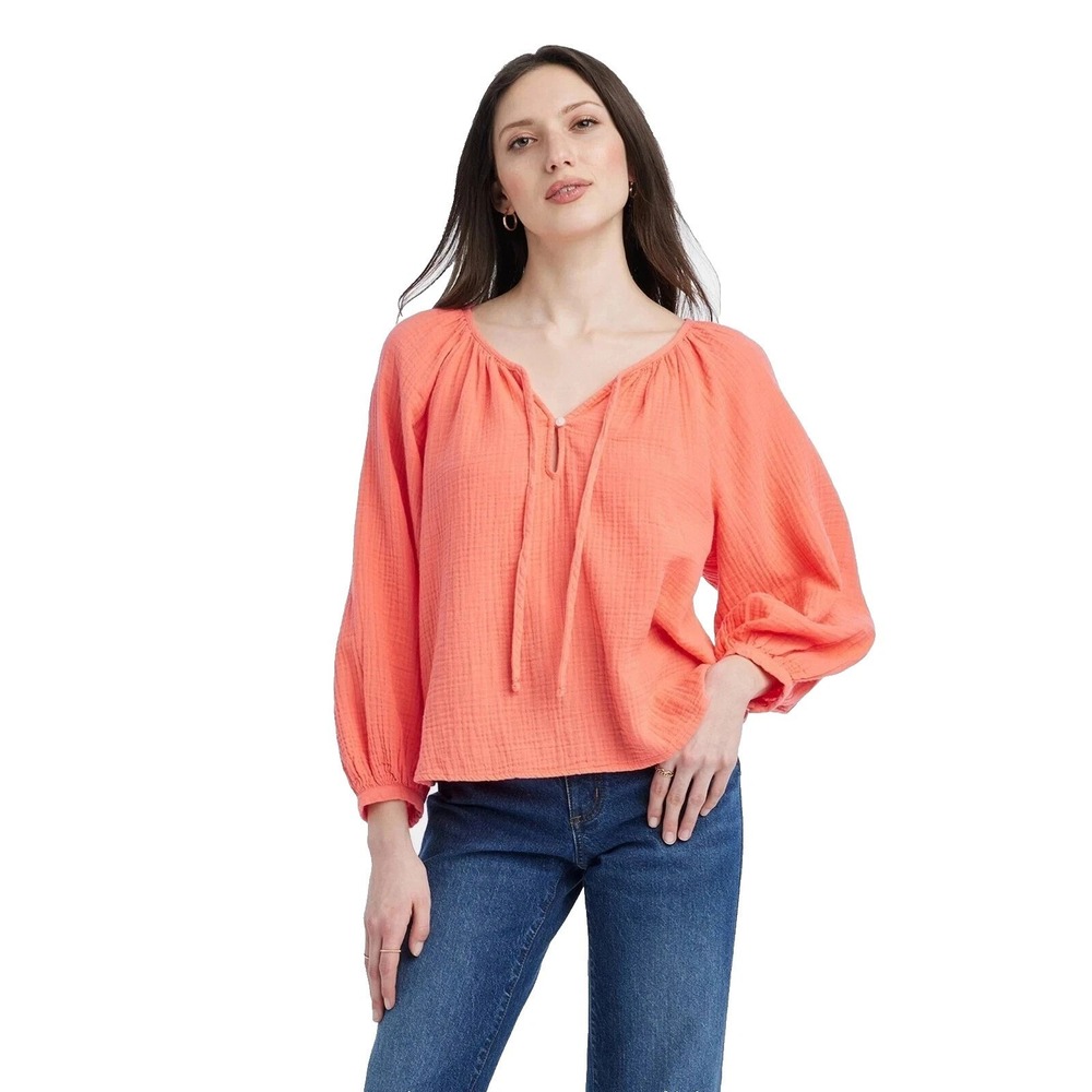 Universal Threads Raglan Balloon Sleeves Top Coral L Relaxed Fit Cotton Blouse